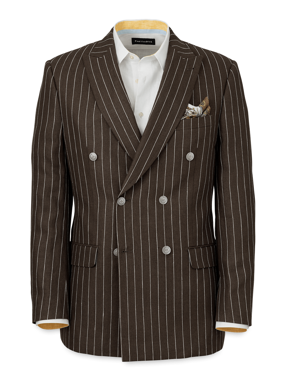Product Image of Linen Pinstripe Double Breasted Peak Lapel Suit Jacket-Dark Brown