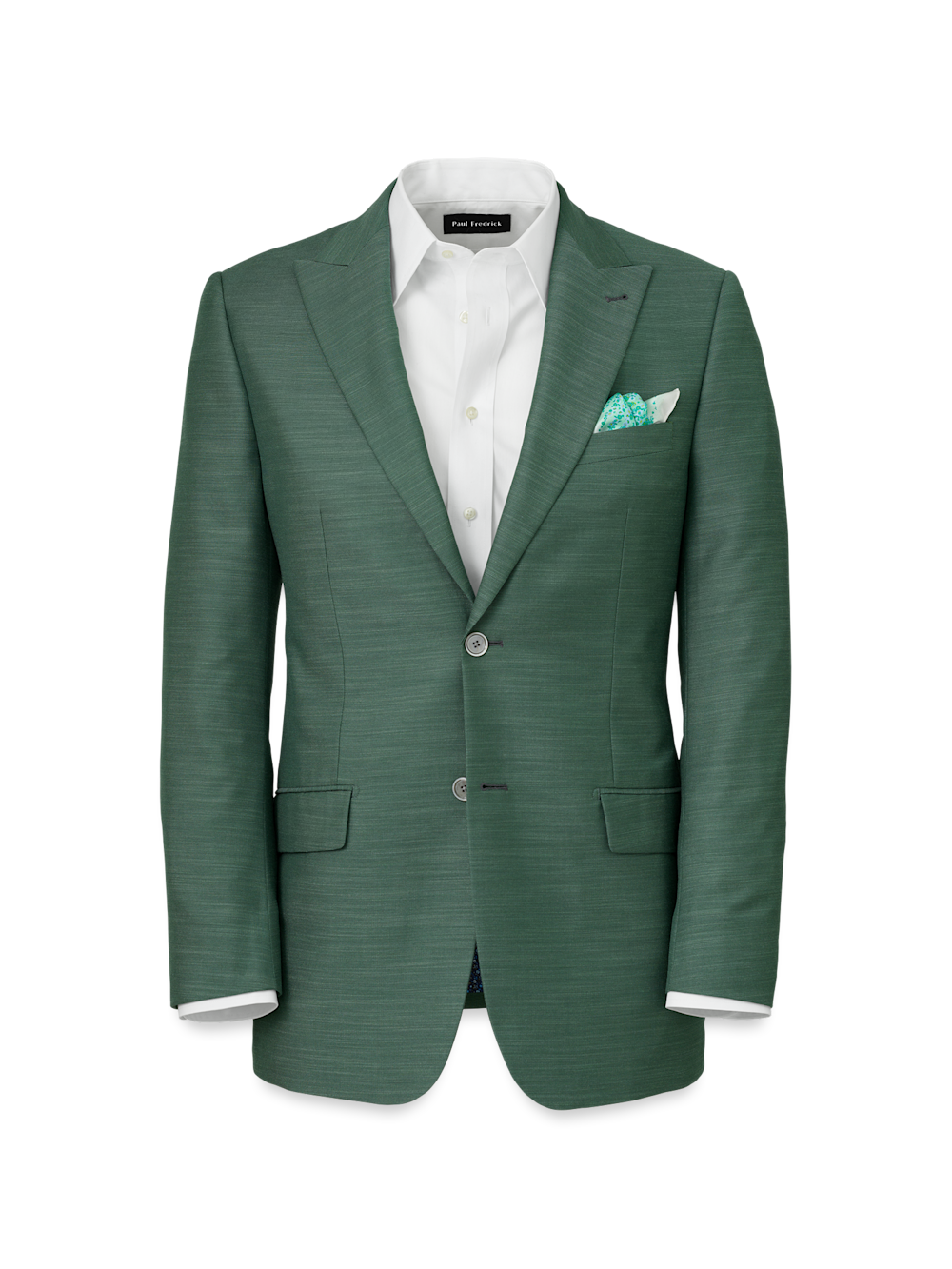 Product Image of Microfiber Linen Blend Single Breasted Peak Lapel Suit Jacket-Green