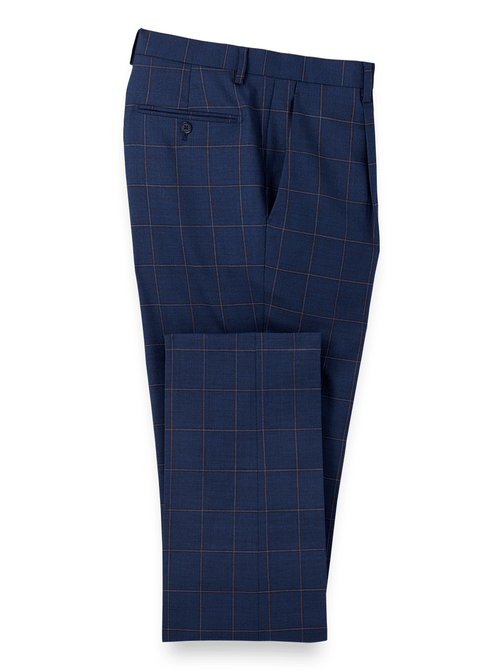 Product Image of Wool Stretch Windowpane Single Pleat Suit Pants-Navy