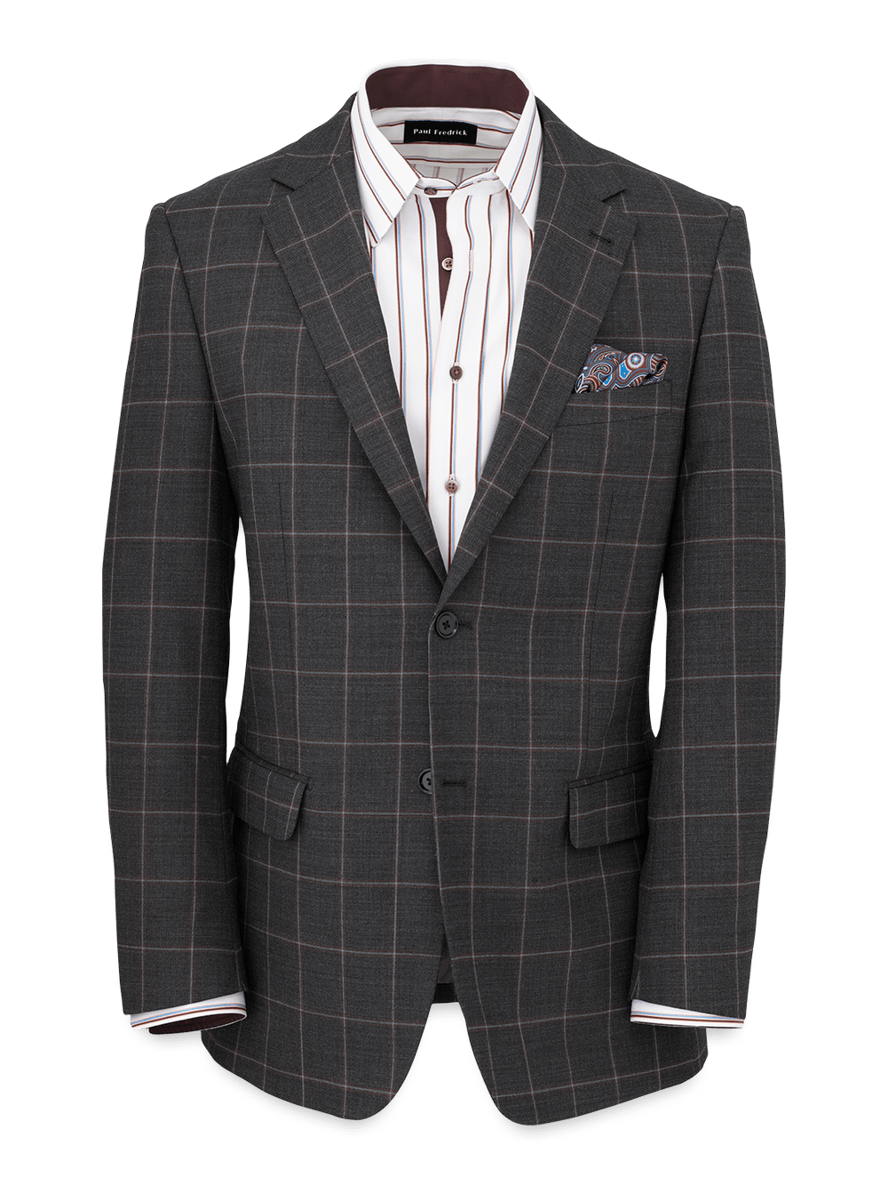 Product Image of Wool Stretch Windowpane Notch Lapel Suit Jacket-Grey