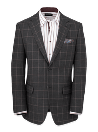 Wool Stretch Windowpane Notch Lapel Suit Jacket - Grey