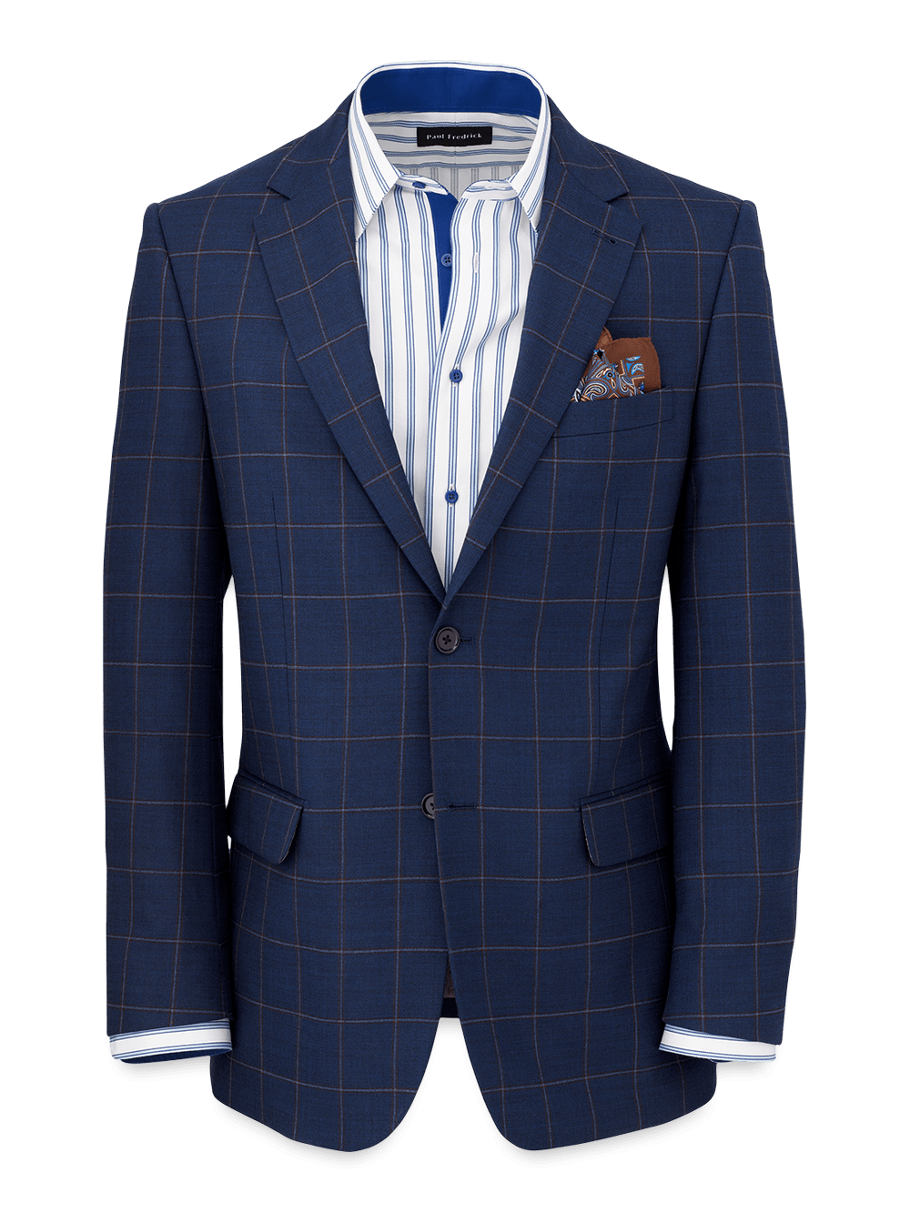 Product Image of Wool Stretch Windowpane Notch Lapel Suit Jacket-Navy