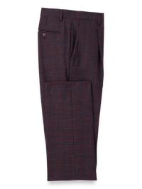 Wool Plaid Single Pleat Suit Pants - Wine
