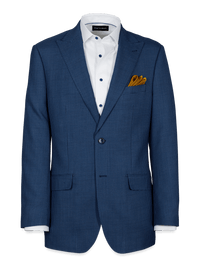Wool Houndstooth Single Breasted Peak Lapel Suit Jacket - Blue