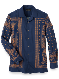 Cotton Border Print Casual Shirt - Navy