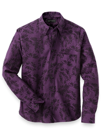 Cotton Solid Floral Jacquard Casual Shirt - Purple