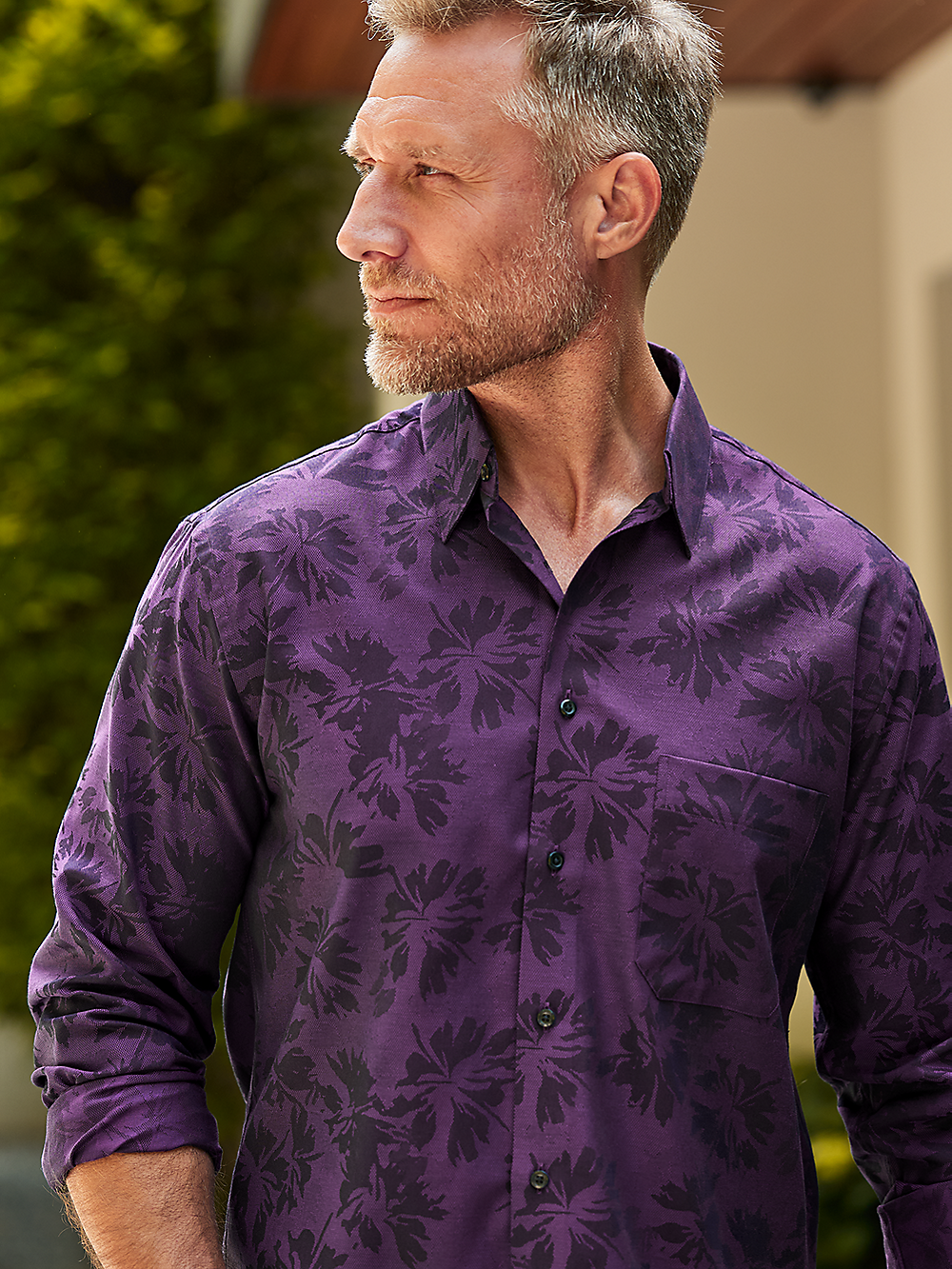 Alternate Image of Cotton Solid Floral Jacquard Casual Shirt-1