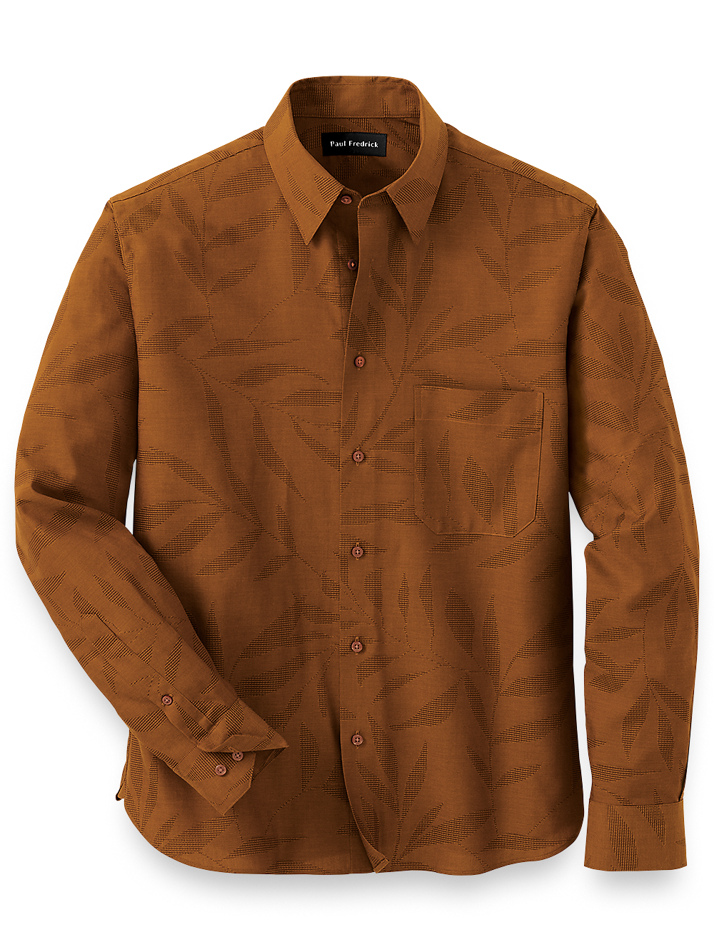 Product Image of Cotton Solid Leaf Jacquard Casual Shirt-Caramel
