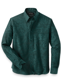 Cotton Solid Paisley Jacquard Casual Shirt - Hunter