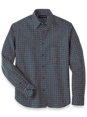Cotton Geometric Print Casual Shirt - Blue