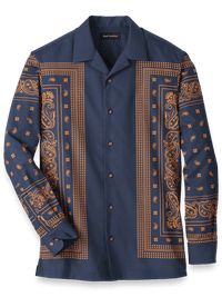 Cotton Border Print Casual Shirt - Navy