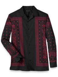Cotton Border Print Casual Shirt - Black/red