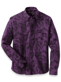 Cotton Floral Jacquard Casual Shirt - Purple