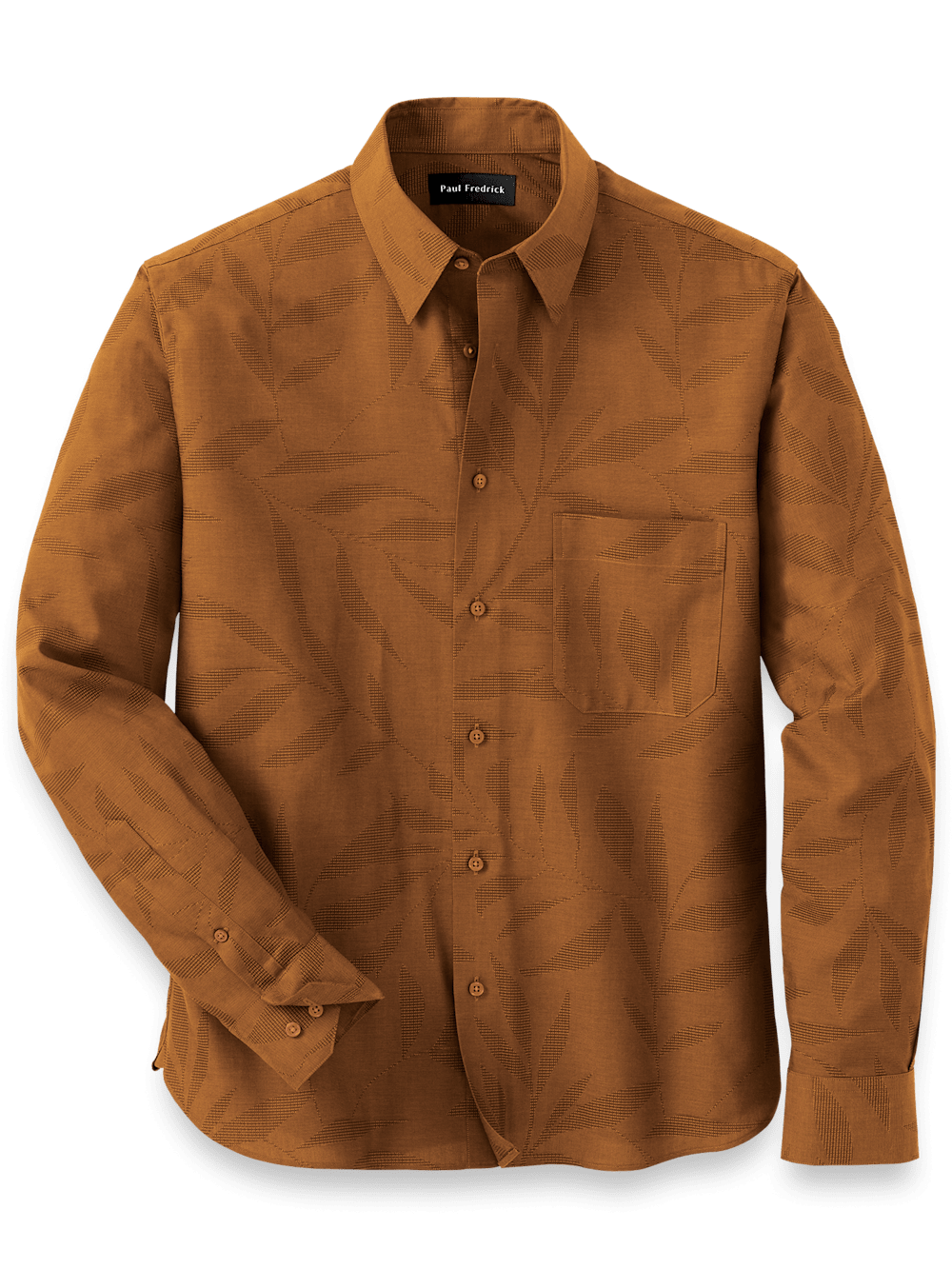 Product Image of Cotton Leaf Jacquard Casual Shirt-Caramel
