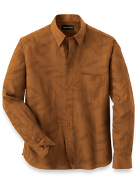 Cotton Leaf Jacquard Casual Shirt - Caramel