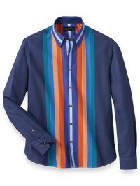 Cotton Multi Stripe Print Casual Shirt - Navy