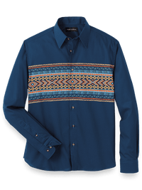 Cotton Stripe Print Casual Shirt - Navy