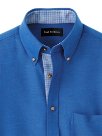 Brushed Twill Solid Casual Shirt With Contrast Trim - Cobalt