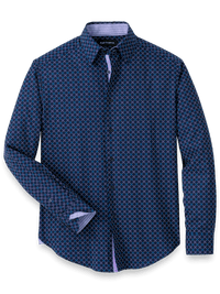 Performance Stretch Geometric Casual Shirt - Navy/purple
