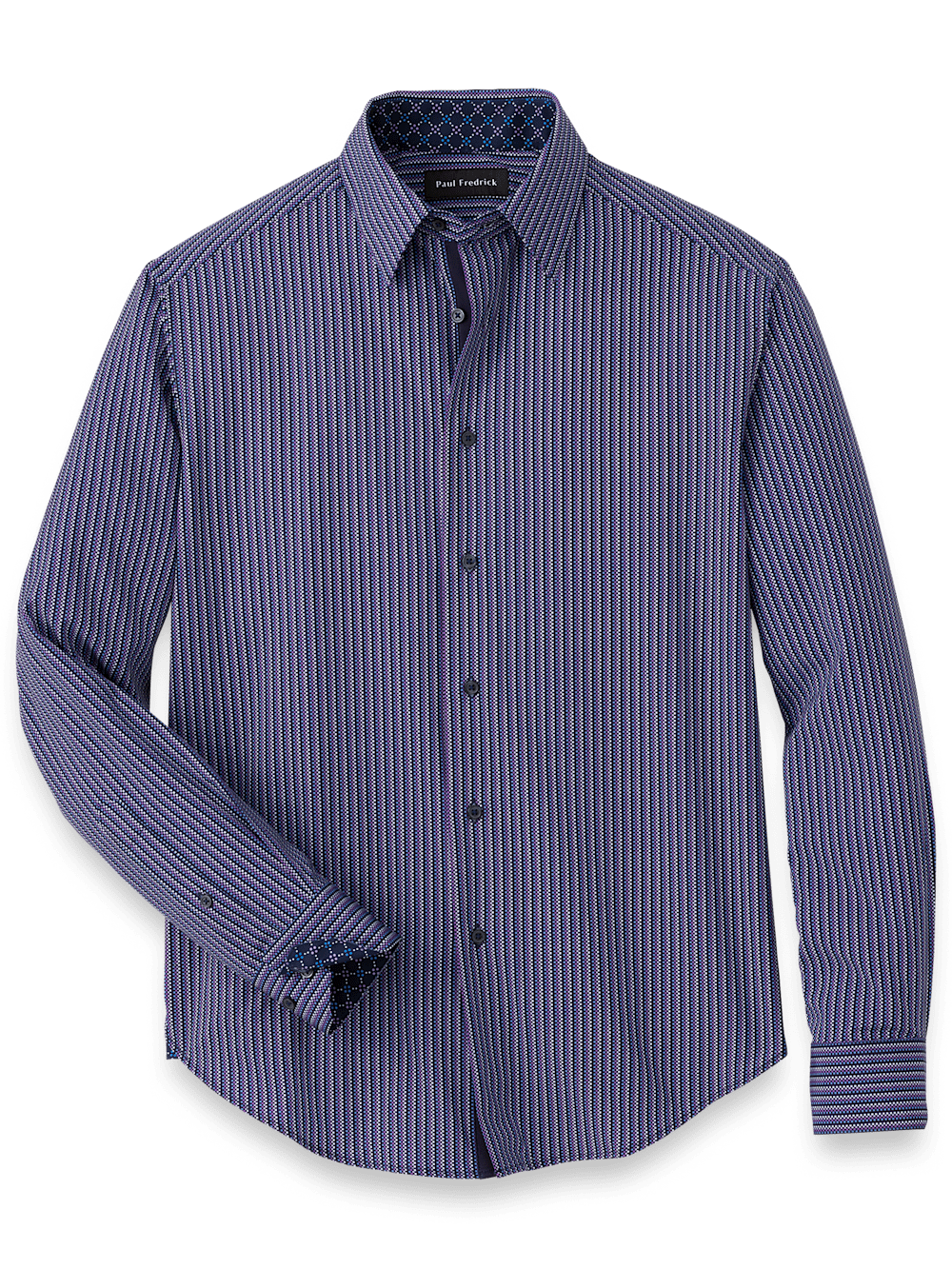 Product Image of Performance Stretch Checkered Stripe Casual Shirt-Navy/Purple