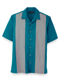 Cotton Geometric Print Casual Shirt - Teal