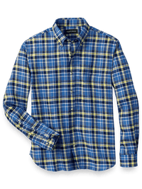 Linen Plaid Casual Shirt - Blue/yellow