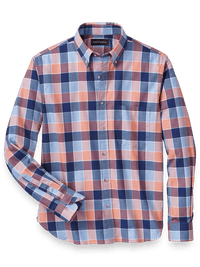 Cotton Buffalo Plaid Casual Shirt - Blue/melon