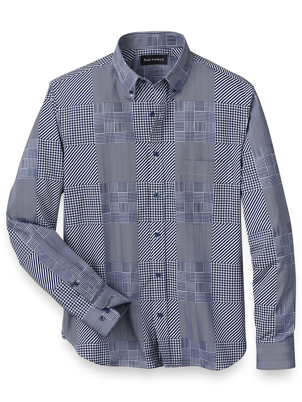 Product Image of Cotton Patchwork Print Casual Shirt-Blue