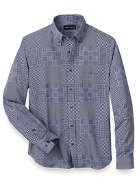 Cotton Patchwork Print Casual Shirt - Blue