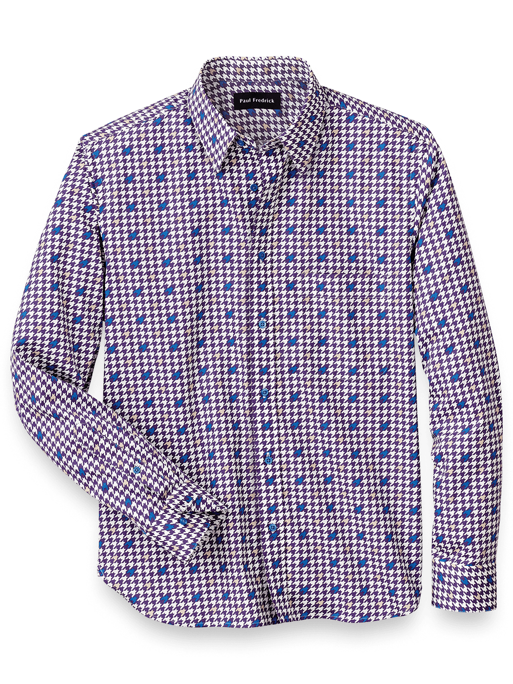 Product Image of Cotton Houndstooth Print Casual Shirt-Purple