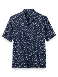 Cotton Deco Print Casual Shirt - Navy