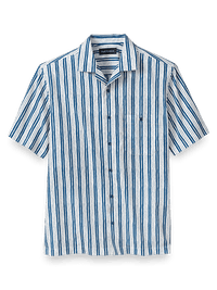 Cotton Stripe Print Casual Shirt - White/blue