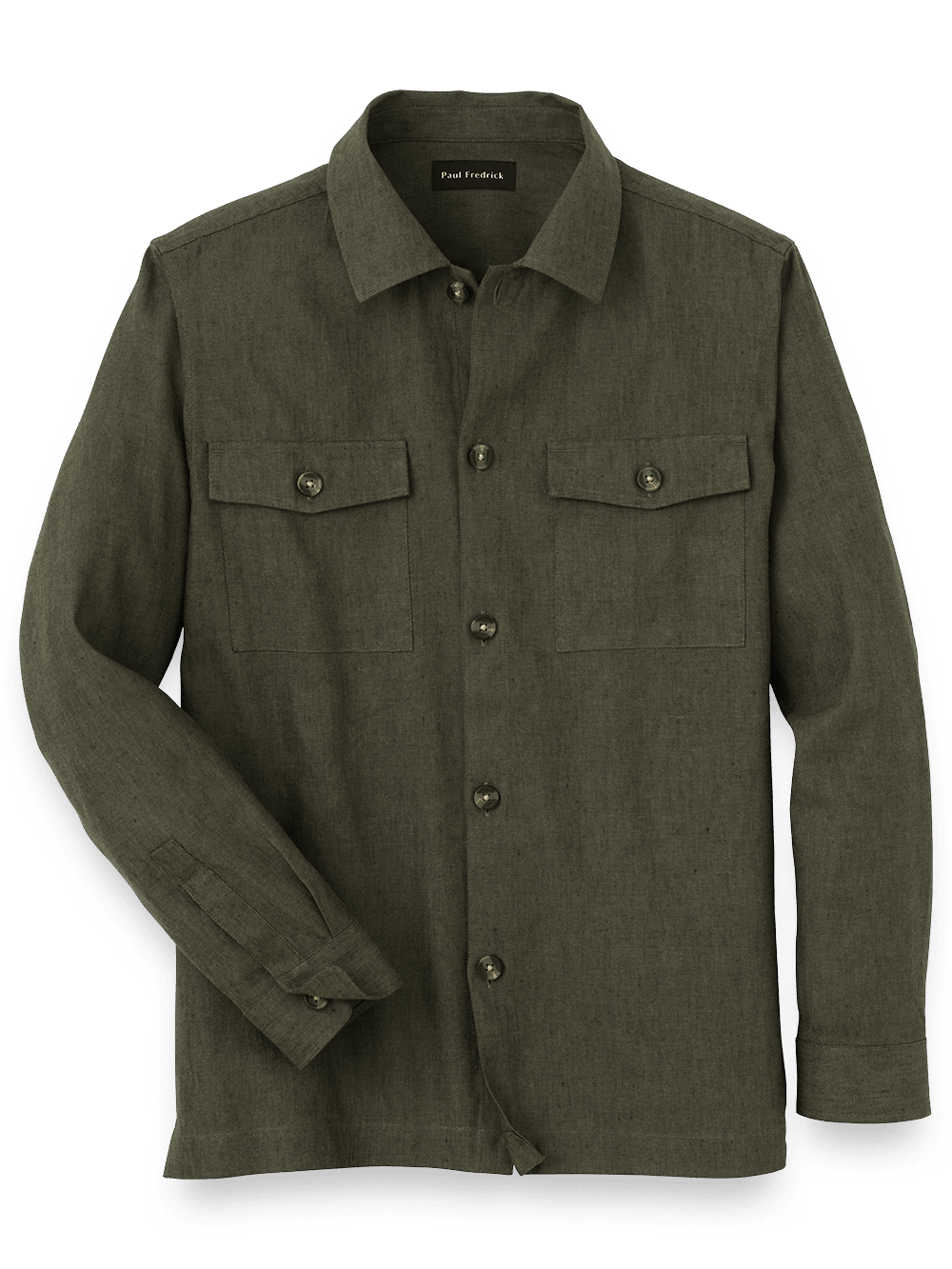 Product Image of Linen Blend Solid Overshirt-Olive