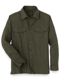 Linen Blend Solid Overshirt - Olive