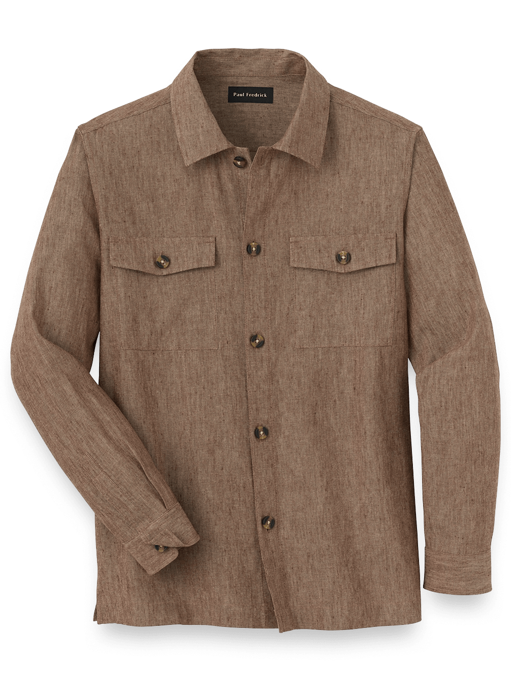 Product Image of Linen Blend Solid Overshirt-Brown