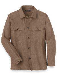 Linen Blend Solid Overshirt - Brown