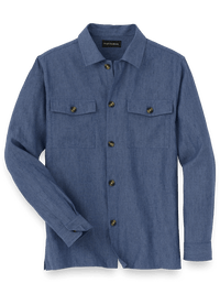 Linen Blend Solid Overshirt - Blue