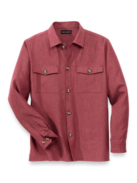 Linen Blend Solid Overshirt - Burgundy