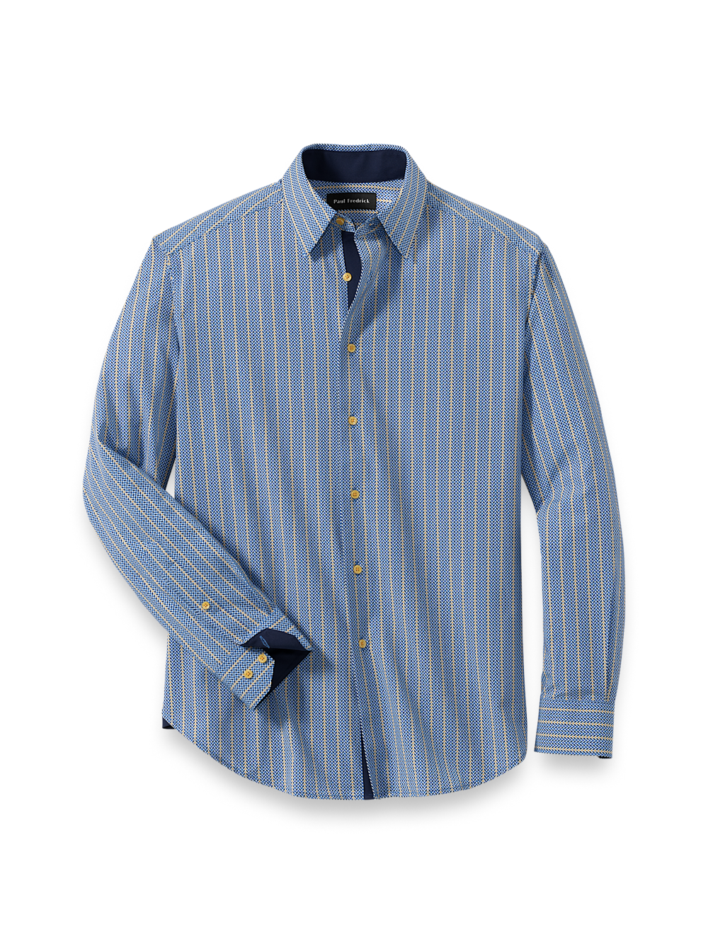 Product Image of Performance Stretch Stripe Casual Shirt-Blue/Yellow