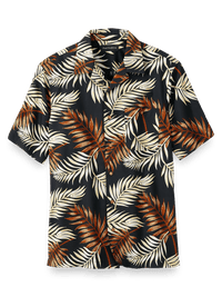 Cotton Tropical Print Casual Shirt - Black Multi