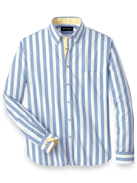 Cotton Stripe Print Casual Shirt - Blue