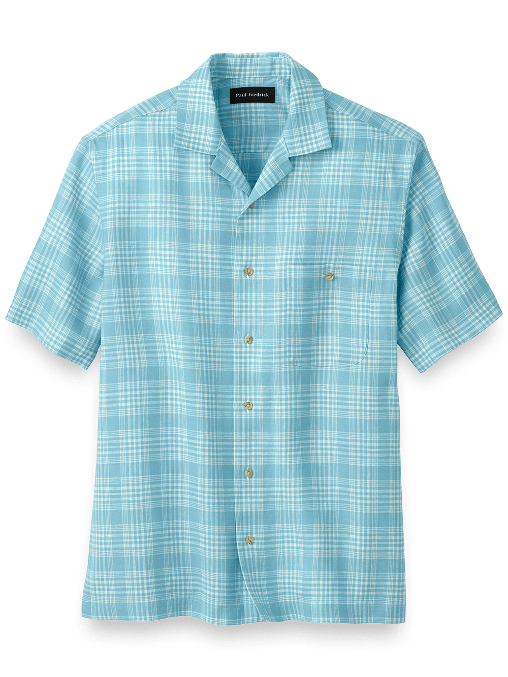 Product Image of Linen Plaid Casual Shirt-Light Blue