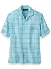 Linen Plaid Casual Shirt - Light Blue
