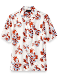 Linen Floral Print Casual Shirt - Orange/blue