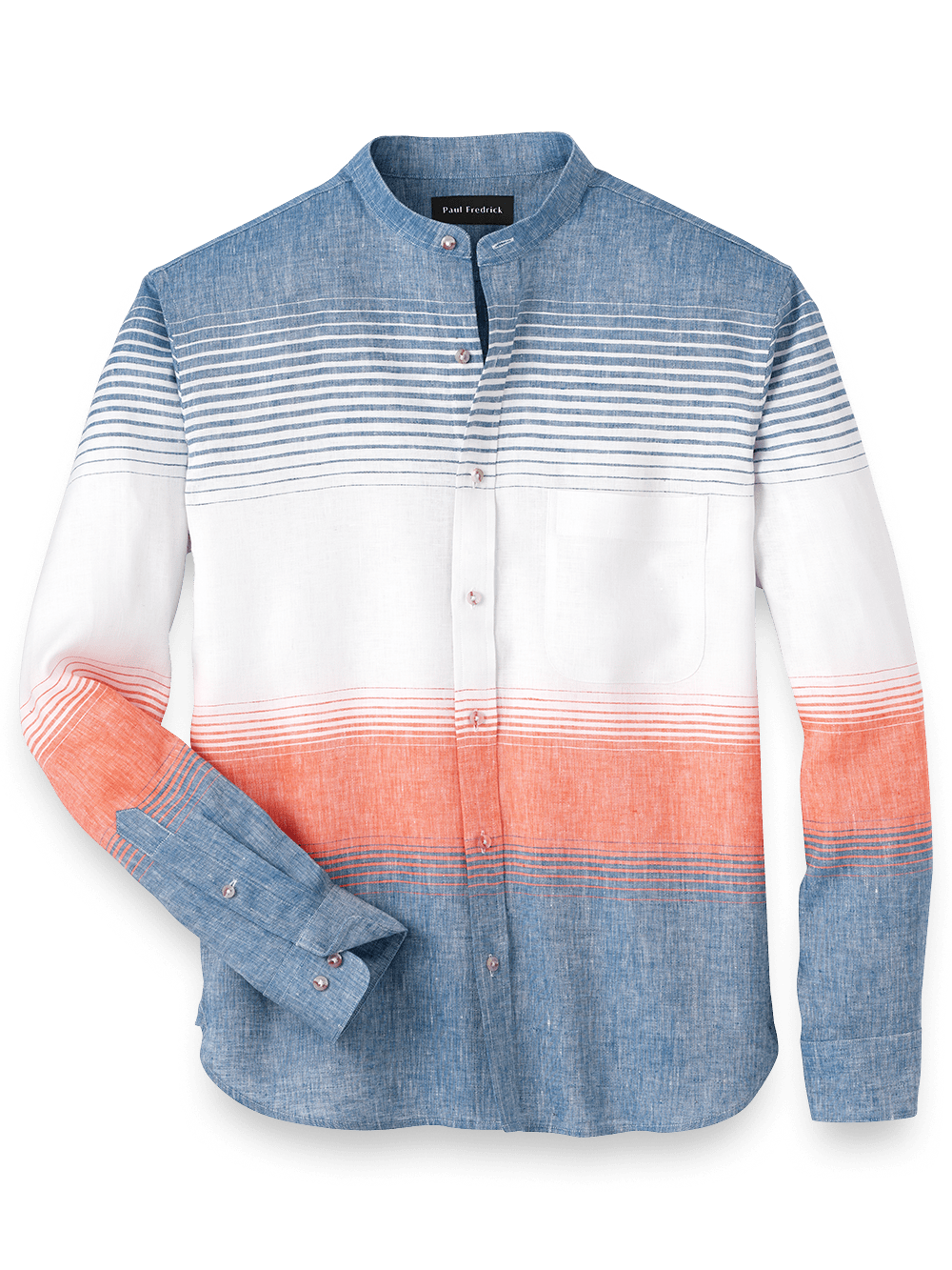 Product Image of Linen Horizontal Stripe Casual Shirt-Orange/Blue
