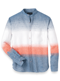 Linen Horizontal Stripe Casual Shirt - Orange/blue
