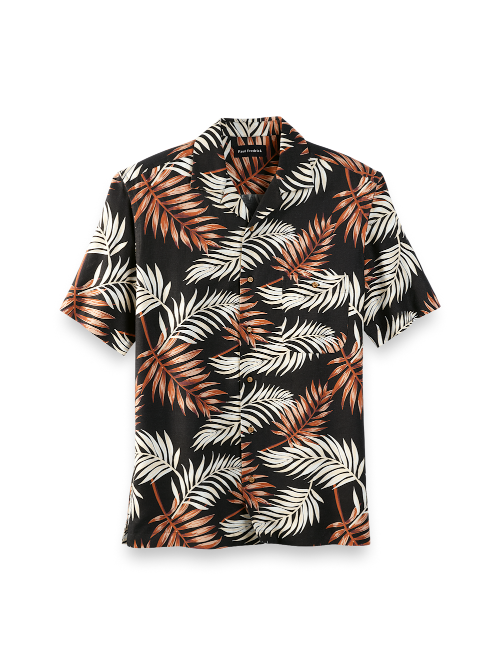 Product Image of Linen Blend Tropical Print Casual Shirt-Black Multi