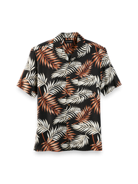 Linen Blend Tropical Print Casual Shirt - Black Multi