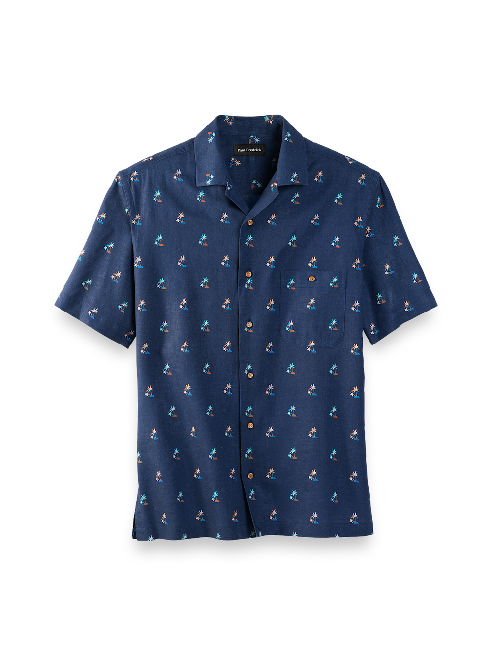 Product Image of Linen Blend Novelty Print Casual Shirt-Navy