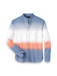 Linen Blend Horizontal Stripe Casual Shirt - Orange/blue